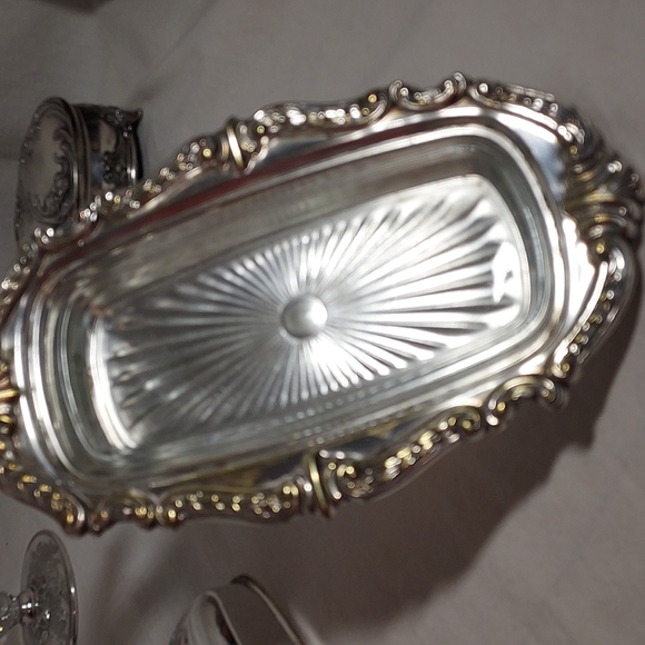 3pc Silver & glass Butter dish by Sheridan Silverplate vintage antique - Picture 7 of 15